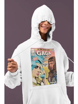 Sevbano Tasarım Lady Gaga With Beyonce Baskılı Unisex Oversize Şarkıcı Hoodie