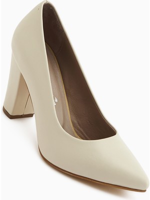 Limoya Emily Hakiki Deri Bej Kalın Topuklu Kadın Ayakkabı