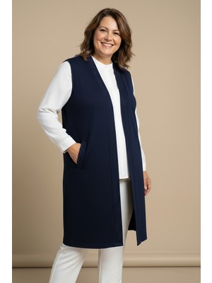 Laden Kadın Çelikli Örgü Triko Büyük Beden Battal Anne Mevsimlik Uzun Siyah Taşlı Yelek