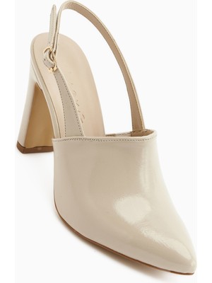 Limoya Maisa Bej Sivri Burunlu Slingback Kalın Topuklu Kadın Ayakkabı