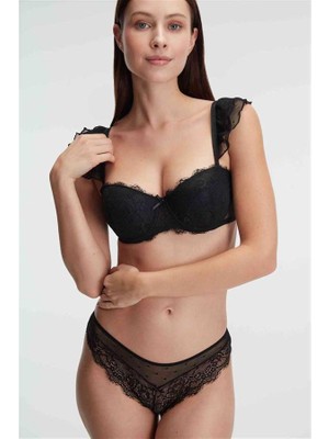 MOTTO10 Butik Kadın Balenli Destekli Dolgulu Askı Detaylı Puantiyeli Dantelli Sütyen ve Slip Takım (4829)