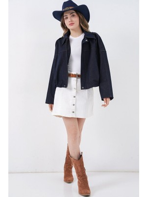 Queene Dreams Kot Bomber Ceket 0737 - Lacivert