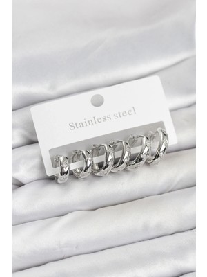 VeraGlobe Buğz 316L Çelik Gümüş Renk Zirkon Taşlı Kutup Yıldızı Model Halka Küpe Seti