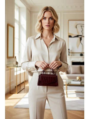 Benerly Kadın Dokulu Çapraz Askılı Mini Çanta Üst Saplı Kilitli Kapaklı Yapılı Tasarım Günlük Şehir Kullanım