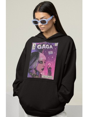 Sevbano Tasarım Lady Gaga Baskılı Unisex Oversize Şarkıcı Hoodie