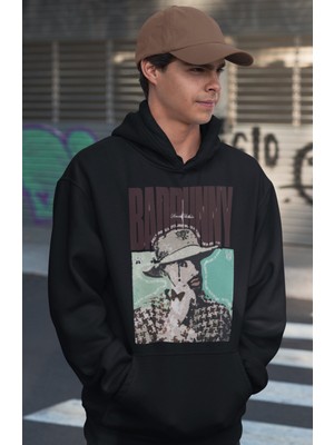 Sevbano Tasarım Badbunny Rapper Baskılı Unisex Oversize Şarkıcı Hoodie
