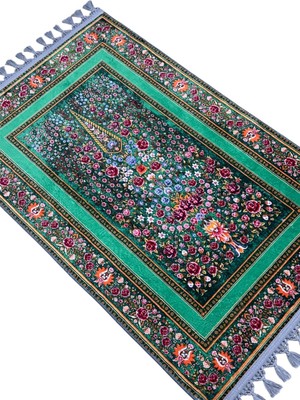 Prayer Rug Dokuma Taban Örgü Püsküleri ve Ipek Kadar Yumuşak Yüzeyiyle Bambu Seccade Namazlık 80X125 cm Ramazan Hediyesi Dini Hediye