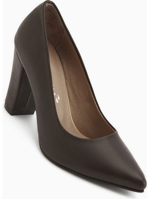 Limoya Emily Hakiki Deri Kahve Kalın Topuklu Kadın Ayakkabı