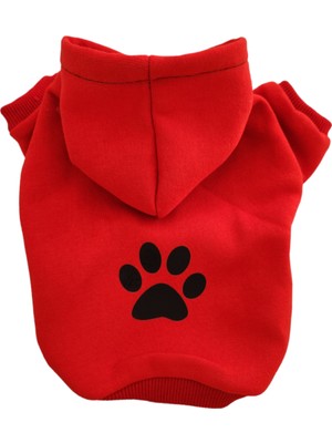 Kedi Köpek Kıyafeti Kırmızı Pati Baskılı Kalın Sweatshirt