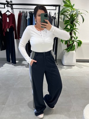 Patuta Butik Lacivert Şeritli Yüksek Bel Pantolon