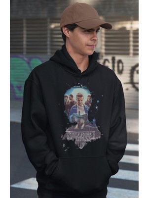 Sevbano Tasarım Stranger Things Baskılı Unisex Oversize Dizi Film Hoodie