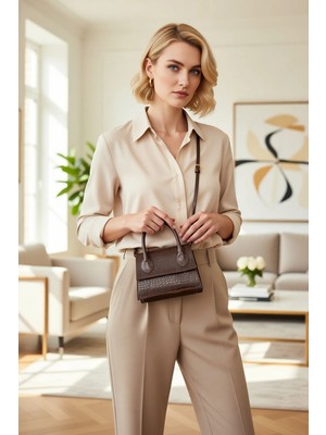 Benerly Kadın Dokulu Mini Çapraz Askılı Üstten Saplı Günlük Kullanım Çok Fonksiyonlu Omuz ve El Çantası