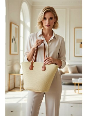 Benerly Kadın Büyük Beden Maksi Omuz Çanta Hasır Dokuma Geniş Hacimli Uzun Tutma Saplı Günlük Kullanım