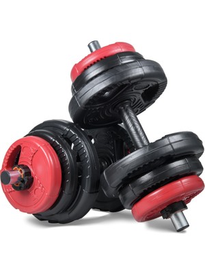 Feyza Design 21 kg Çok Fonksiyonlu Kırmızı Siyah Dambıl Seti (2X10,5KG)