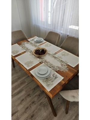 Zesa Home Keten Dokulu Fransız Dantelli Amerikan Seti -12 Kişilik, 13 Parça