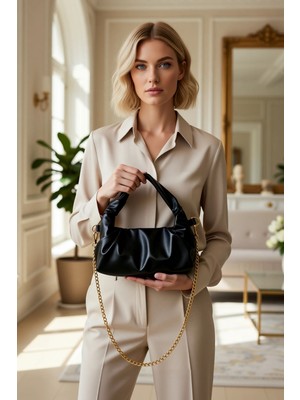 Benerly Kadın Düz Desen Zincir Askılı El Çantası Omuz Çantası Dokuma Poliüretan Materyal Kış Sezonu Kullanım
