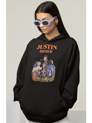 Sevbano Tasarım Justin Bieber Baskılı Unisex Oversize Şarkıcı Hoodie