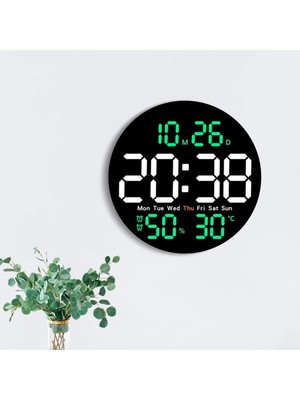 • Plentiful Büyük Ekran 10 Inç LED Dijital Saat – Duvar Tipi, Alarm, Sıcaklık Nem Göstergeli (Yeşil)