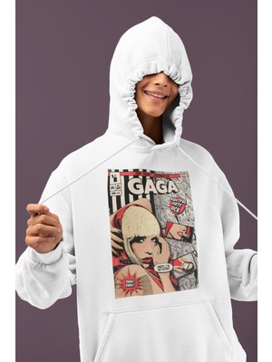 Sevbano Lady Gaga Tasarım Baskılı Unisex Oversize Şarkıcı Hoodie