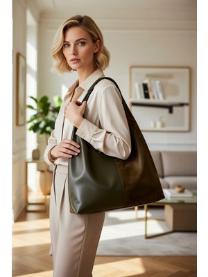 Benerly Kadın Kontrast Oval Midi Omuz Çanta Geniş Omuz Askılı Günlük Kullanım Dokulu ve Pürüzsüz Yüzey