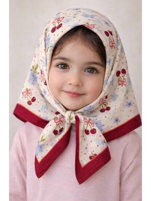 Başörtü Dükkanı Çocuk Pamuk Eşarp Kurdela Kiraz Desen