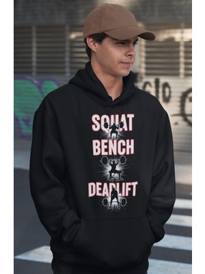 Sevbano Squat Bench Deadlift Tasarım Baskılı Unisex Oversize Bodybuilding Fitness Sporcu Hoodie