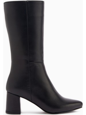 Limoya Elda Hakiki Deri Siyah Topuklu Kadın Çizme