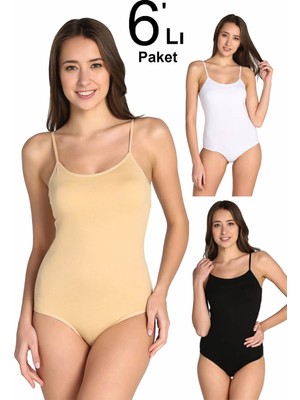 Tutku Kadın Karışık Renk 6'lı Paket  Ip Askılı Likralı Kancalı Çıtçıtlı Body ELF568T0148CCM6-KARIŞIK Renk-L