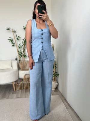 Patuta Butik Mavi Ella Yelek Pantolon Takım