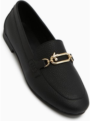 Limoya Alessa Hakiki Deri Siyah Tokalı Loafer Kadın Günlük Makosen Ayakkabı