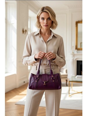 Benerly Kadın Bowling Omuz El Çantası Aksesuar Kapamalı Düz Dokuma Omuzda ve Elde Taşıma Özelliği Şık