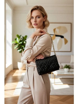 Benerly Kadın Kapitone Desenli Zincir Askılı El ve Omuz Çantası Ayarlanabilir Askı Detaylı Kapaklı Model