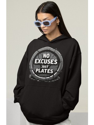 Sevbano No Excuses Just Pilates Baskılı Unisex Oversize Sporcu Hoodie