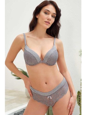 MOTTO10 Butik Kadın Balenli Destekli Dolgulu Taşlı Dantelli Sütyen ve String Takım (4815)