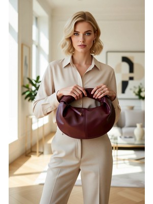 Benerly Kadın Mini Oval Omuz Çanta Fermuarlı Kısa Büzgülü Saplı Dokuma Görünümlü Günlük Kullanım Aksesuar