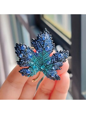 By Lily Kestane Yaprağı Şeklinde Parıltılı Şık Mavi Broş