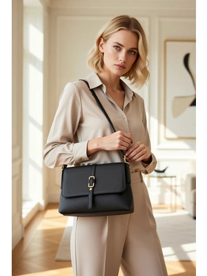 Benerly Kadın Mini Omuz Çanta Kapaklı Kapatma Ayarlanabilir Askı Krokodil Desenli Dokulu Yüzey Şehir Tipi