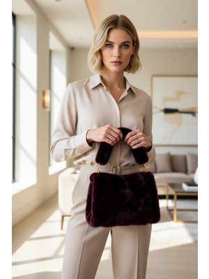 Benerly Kadın Suni Kürk Omuz ve El Çantası Düz Desen  Yumuşak Yapı Kış Sezonu Şık Ortamlar