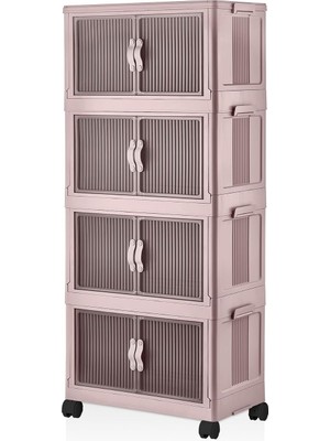 Braventa Collection Katlanabilir Modüler Dolap 4 Lü 54 cm x 31,7 cm x 127 cm (Şeker Pembe)