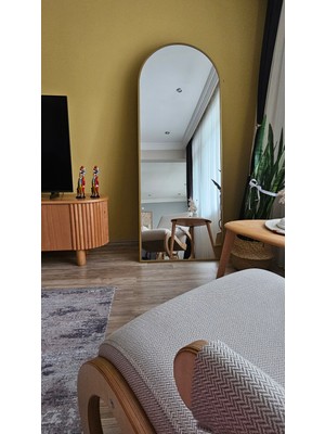 Uğurlu Ayna 180X70 cm Gold Metal Çerçeveli Oval Boy Aynası | Ayaklı & Duvara Monte Kullanım