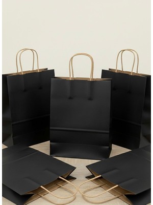 e ERTA Siyah Renkli Kraft Çanta 25X31 cm 25 Adet Hediye Poşeti , Hediye Paketi , Kraft Kağıt Çanta