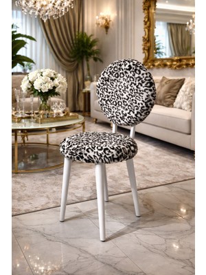 Masal Home White Leopar Makyaj Sandalyesi