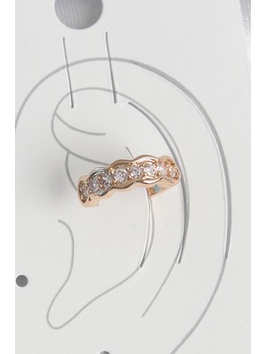 VeraGlobe Buğz Pirinç Gold Renk Zirkon Taşlı Kadın Kıkırdak Küpe