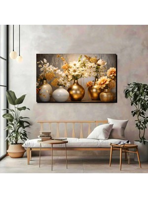 Gold Vazolu Çiçek Aranjmanı Kanvas Tablo – Lüks Modern Duvar Dekoru