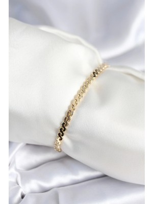 VeraGlobe Buğz Pirinç Gold Renk Yassı Zincir Model Kadın Bileklik