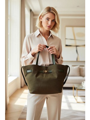 Benerly Kadın Görünümlü Tutma Saplı Çapraz Askılı Tote Omuz Çanta Tokalı Kapanma Mekanizmalı Geniş Iç