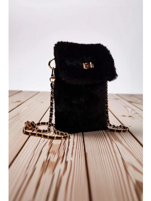 Benerly Kadın Suni Kürk Çapraz Askılı Omuz Telefon Çantası Düz Desenli Zincir Askı Detaylı Kışlık Günlük