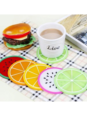 Braventa Collection 5li Silikon Bardak Altlığı Meyve Şekli Kaymaz Ped Mat Kupa Çay Kahve Bardağı Tutucu Çalışma Masa