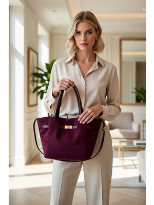 Benerly Kadın Görünümlü Tutma Saplı Çapraz Askılı Tote Omuz Çanta Tokalı Kapanma Mekanizmalı Geniş Iç