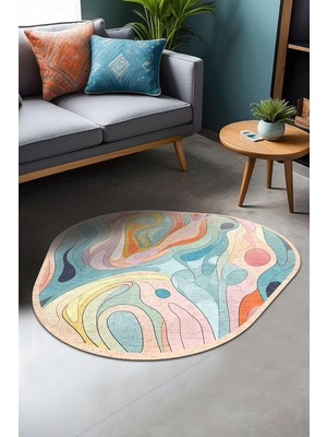 Braventa Collection Faler Kadife Modern Kaymaz Pamuk Tabanlı Yıkanabilir Antibakteriyel Asimetrik Salon Halısı 100X100